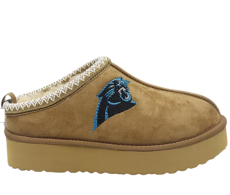 Women's FABGATING by Cuce Tan Carolina Panthers Chestnut Slip On Boots with Crystal Logo