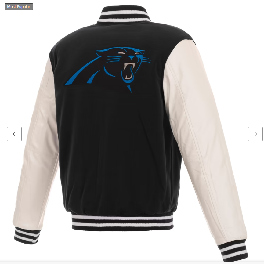 Men's JH Design Black/White Carolina Panthers 19 Mens Reversible Fleece Jacket W/ Faux Leather Sleeves