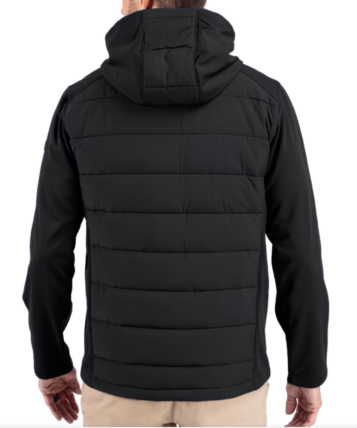 Men's Cutter & Buck Black Carolina Panthers Evoke PrimaLoft Hybrid Eco Softshell Recycled Full-Zip Hooded Jacket