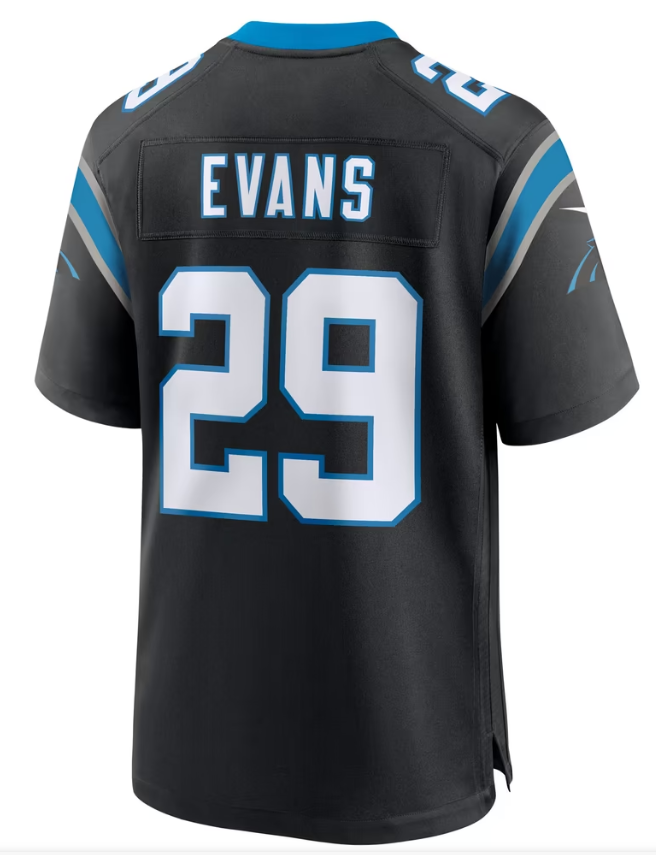 Men's Nike Akayleb Evans Black Carolina Panthers Team Game Jersey