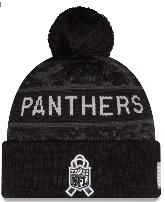 Men's New Era Black Carolina Panthers 2026 Salute To Service Cuffed Knit Hat with Pom