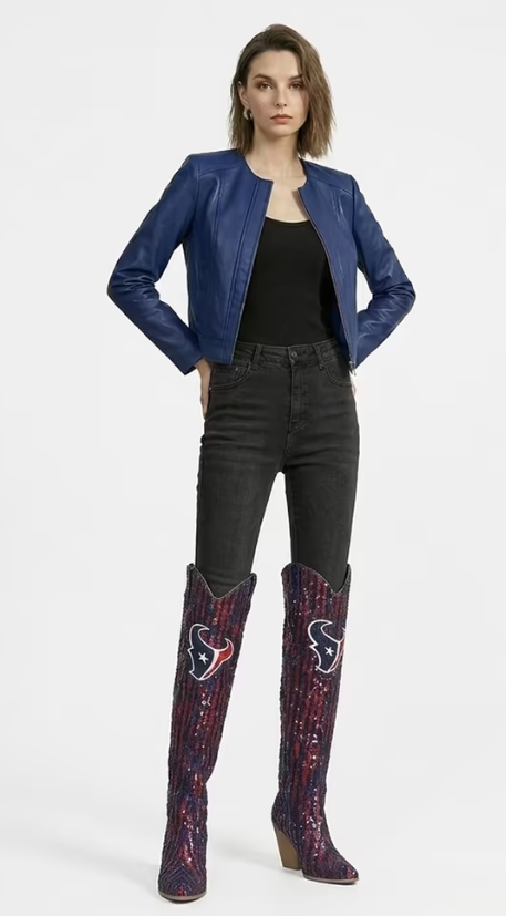 FABGATING by Cuce Houston Texans Over-the-Knee Two-Tone Sequin Boots