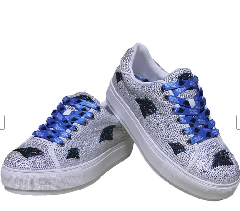 Women's FABGATING by Cuce White Carolina Panthers Crystal Team Logo Sneakers