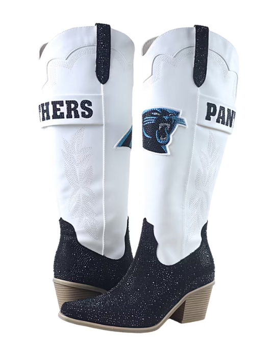 Women's FABGATING by Cuce White Carolina Panthers Crystal Cowboy Boots