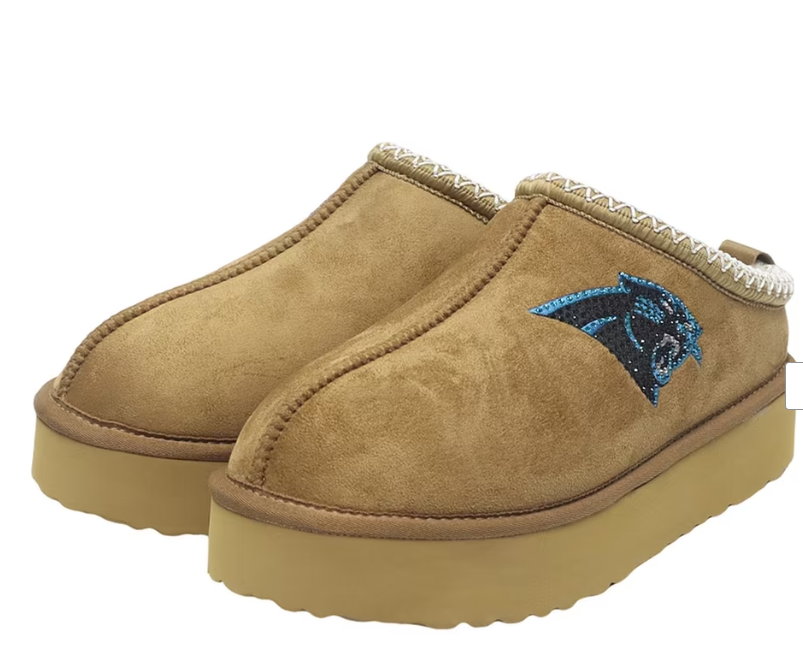 Women's FABGATING by Cuce Tan Carolina Panthers Chestnut Slip On Boots with Crystal Logo