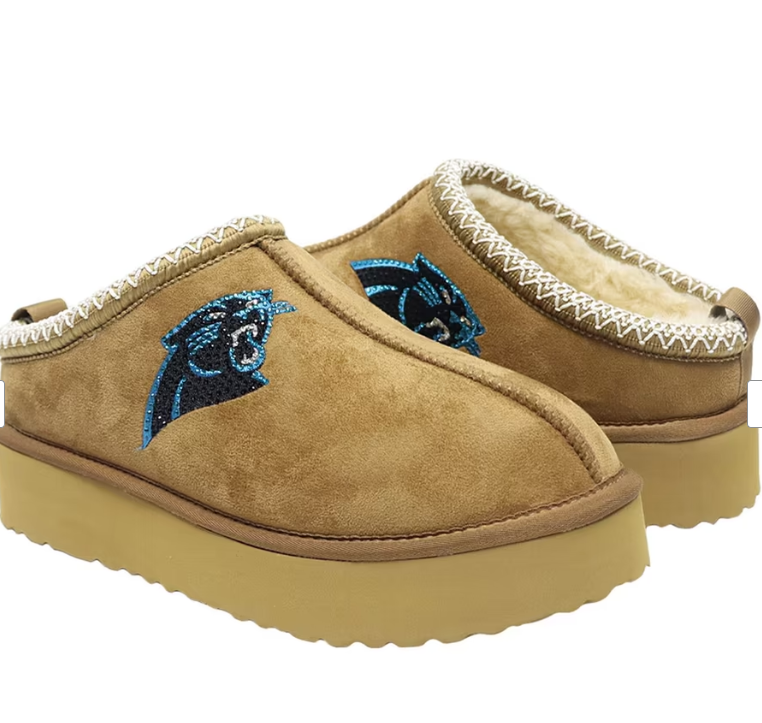 Women's FABGATING by Cuce Tan Carolina Panthers Chestnut Slip On Boots with Crystal Logo