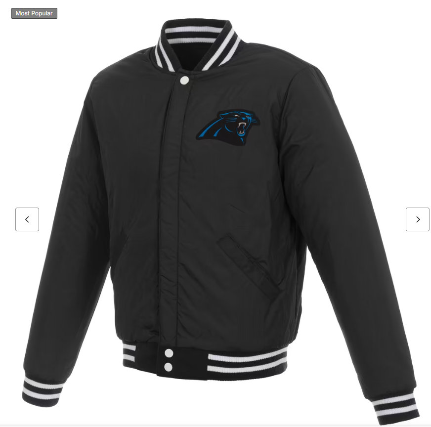 Men's JH Design Black/White Carolina Panthers 19 Mens Reversible Fleece Jacket W/ Faux Leather Sleeves