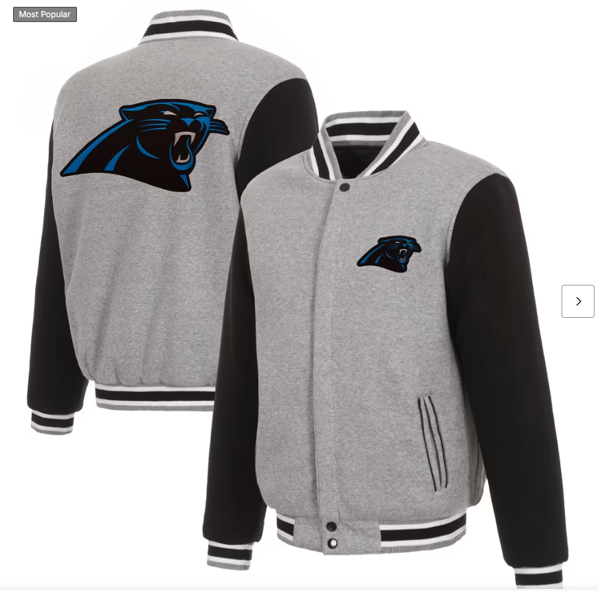 Men's JH Design Gray/Black Carolina Panthers Reversible Fleece Full-Snap Jacket
