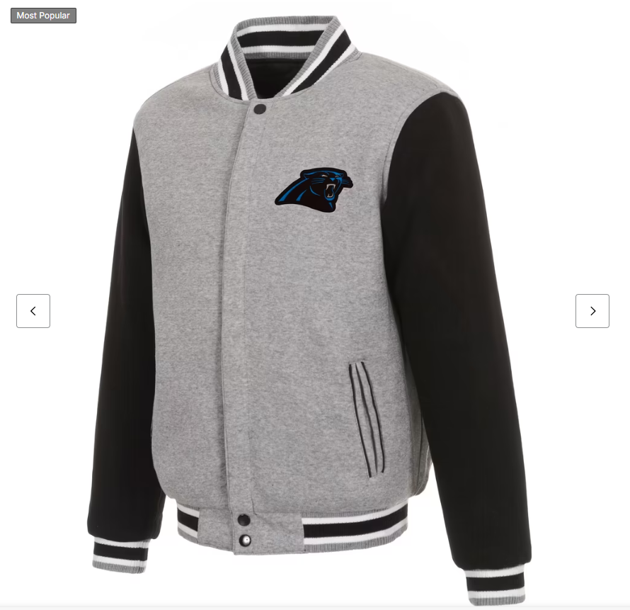 Men's JH Design Gray/Black Carolina Panthers Reversible Fleece Full-Snap Jacket