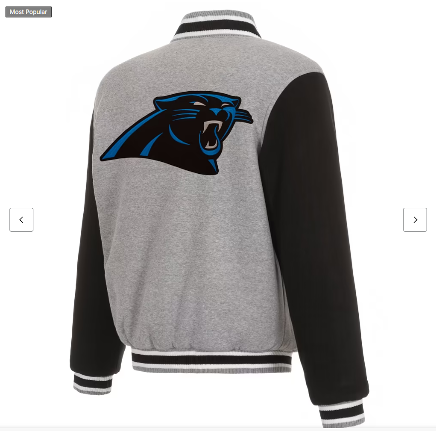 Men's JH Design Gray/Black Carolina Panthers Reversible Fleece Full-Snap Jacket