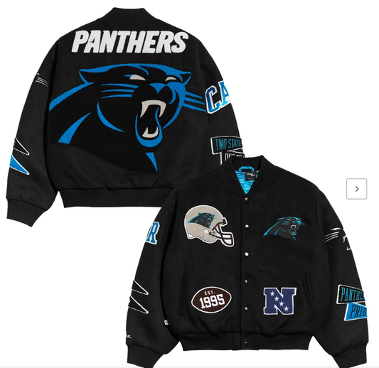 Men's Chalk Line Black Carolina Panthers Pennant Varsity Full-Snap Jacket