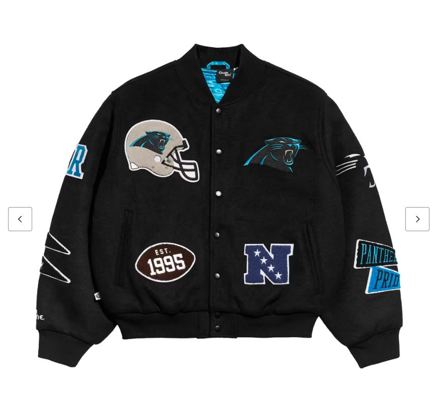Men's Chalk Line Black Carolina Panthers Pennant Varsity Full-Snap Jacket