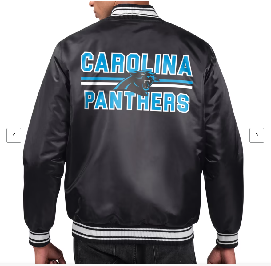 Men's Starter Black Carolina Panthers Printed Team Logo Satin Varsity Full-Snap Jacket