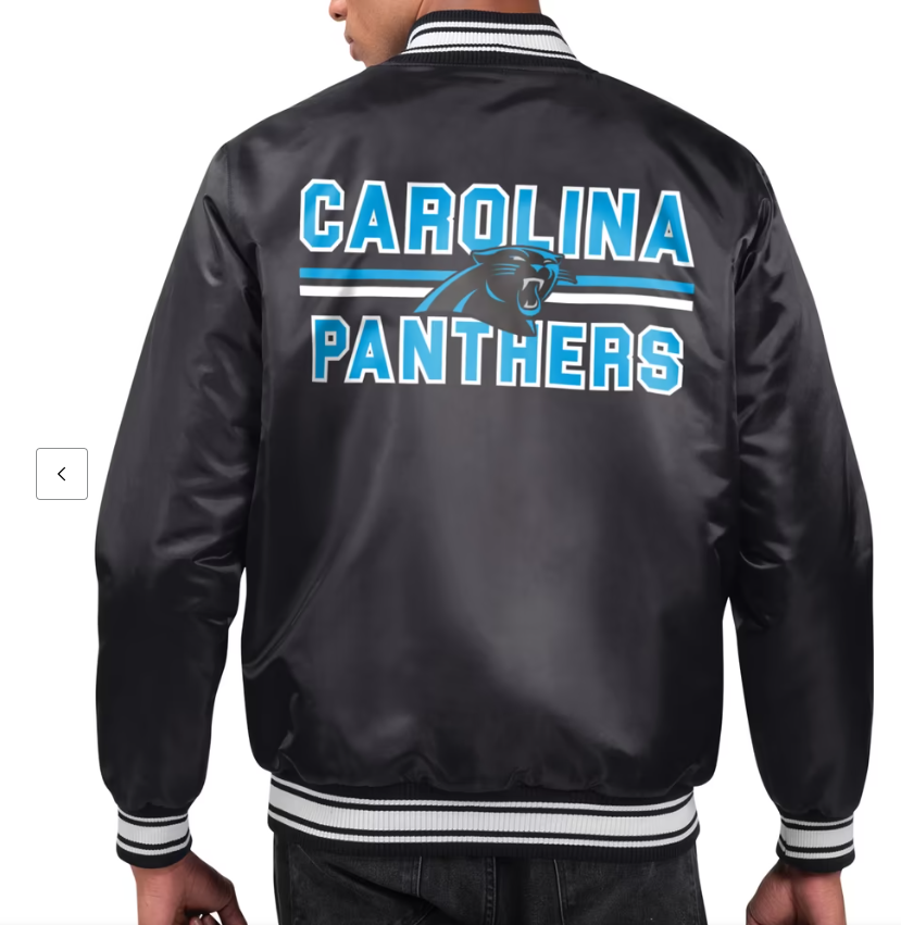 Men's Starter Black Carolina Panthers Printed Team Logo Satin Varsity Full-Snap Jacket