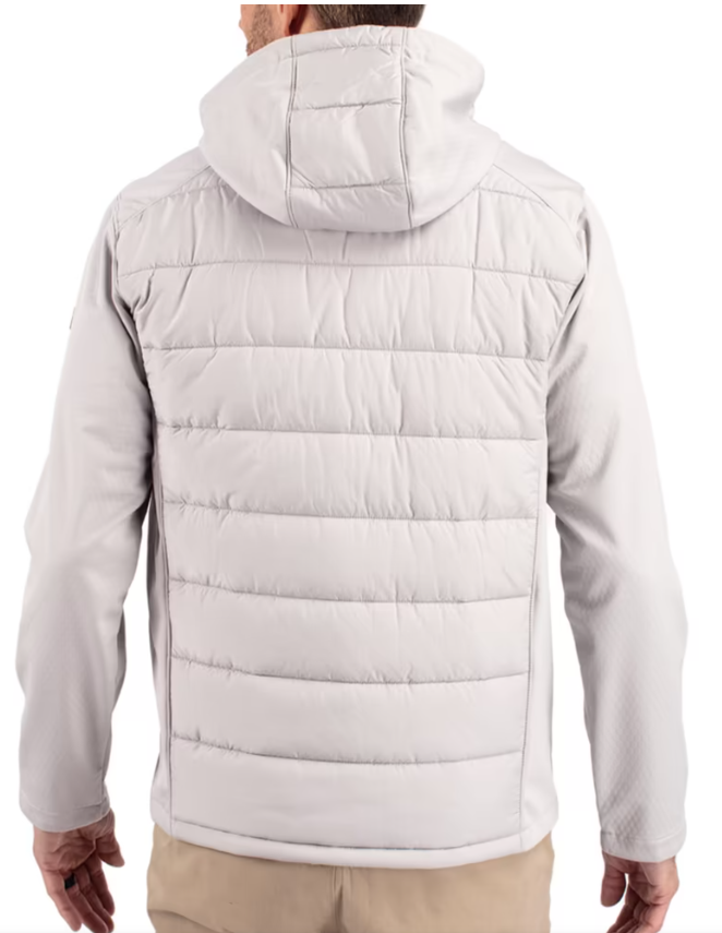 Men's Cutter & Buck Gray Carolina Panthers Evoke PrimaLoft Hybrid Eco Softshell Recycled Full-Zip Hooded Jacket
