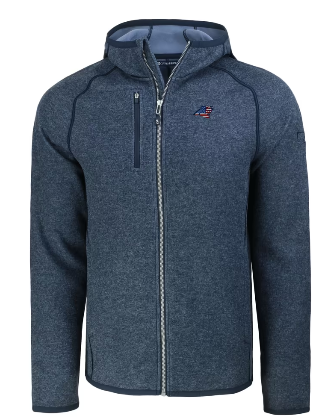 Men's Cutter & Buck Heather Navy Carolina Panthers Americana Mainsail Full-Zip Hooded Jacket
