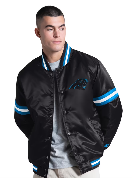 Men's Starter Black Carolina Panthers Courtside Varsity Full Snap Jacket