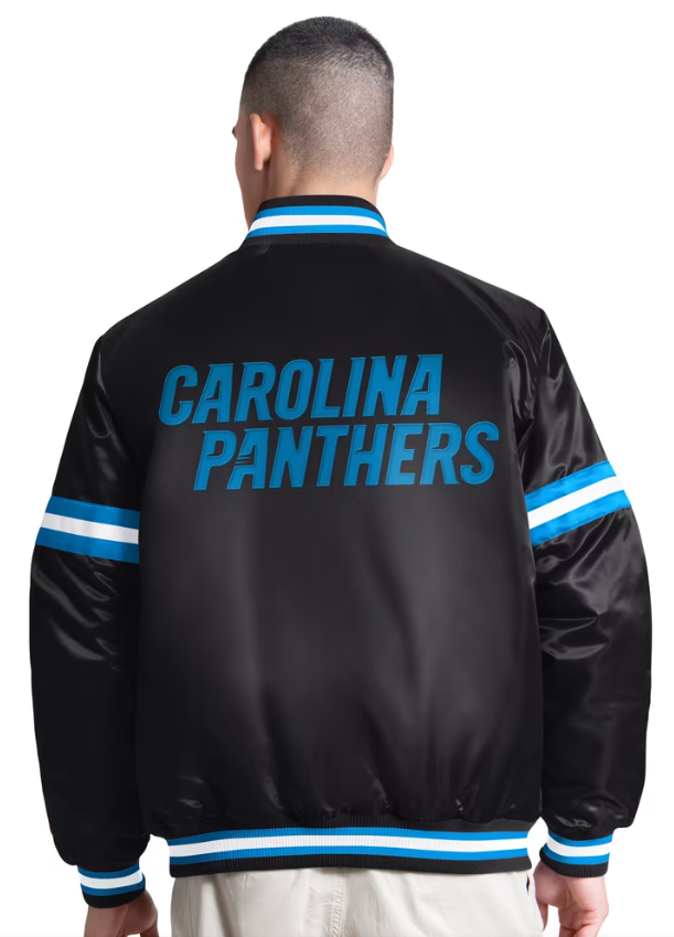 Men's Starter Black Carolina Panthers Courtside Varsity Full Snap Jacket