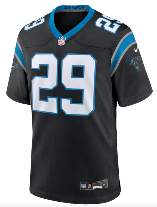 Men's Nike Akayleb Evans Black Carolina Panthers Team Game Jersey