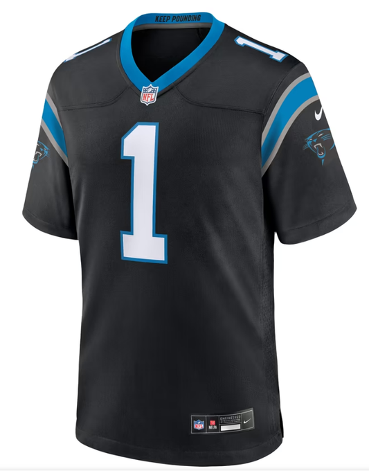 Men's Nike Number 1 Groom Black Carolina Panthers Game Jersey