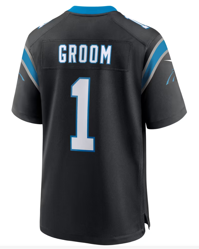 Men's Nike Number 1 Groom Black Carolina Panthers Game Jersey