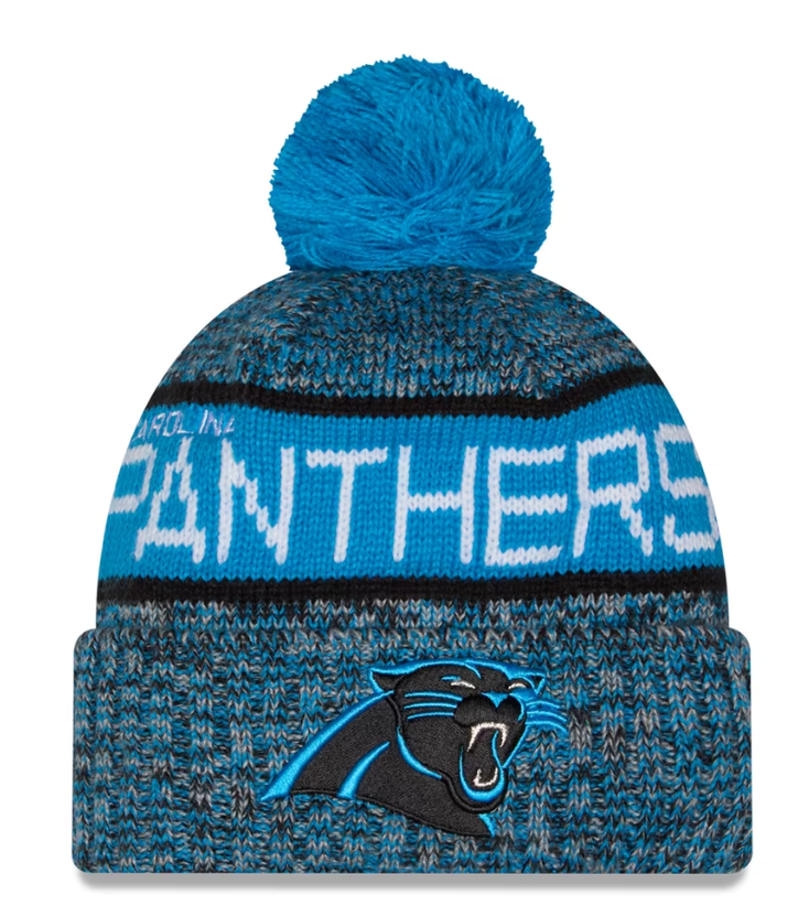 Men's New Era Blue Carolina Panthers Marled Cuffed Knit Hat with Pom