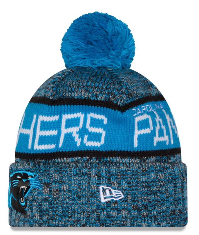 Men's New Era Blue Carolina Panthers Marled Cuffed Knit Hat with Pom