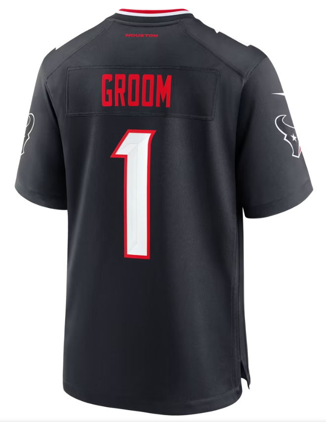 Men's Nike Number 1 Groom Navy Houston Texans Game Jersey