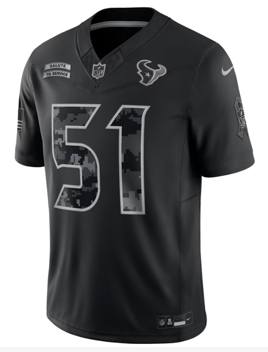 Men's Nike Will Anderson Jr. Black Houston Texans 2026 Salute to Service Stitched Limited Jersey