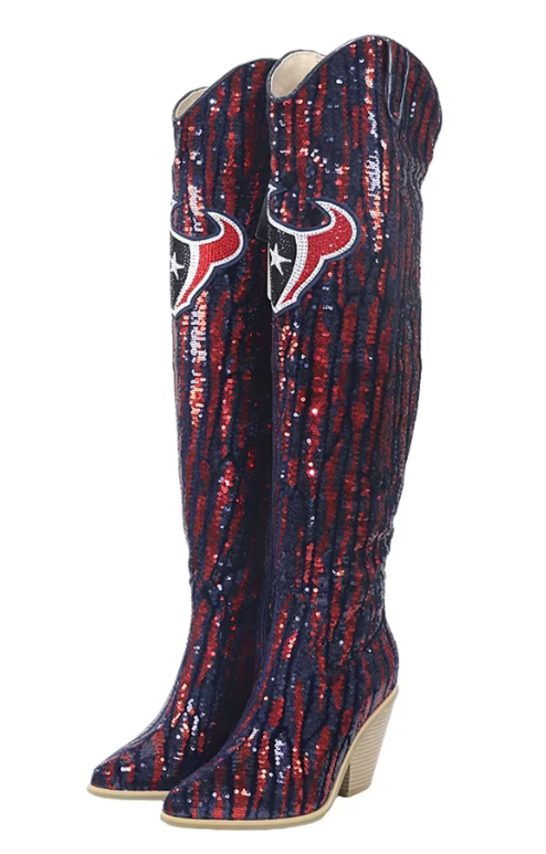 FABGATING by Cuce Houston Texans Over-the-Knee Two-Tone Sequin Boots