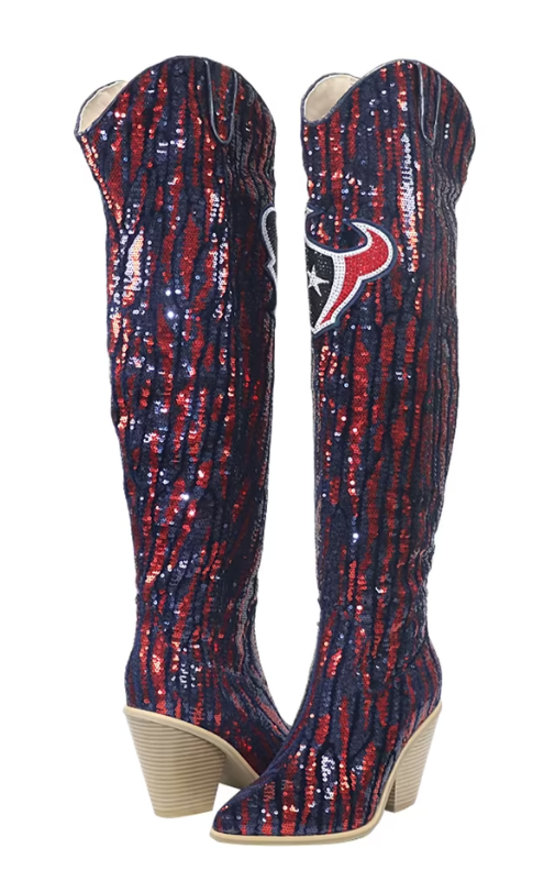 FABGATING by Cuce Houston Texans Over-the-Knee Two-Tone Sequin Boots