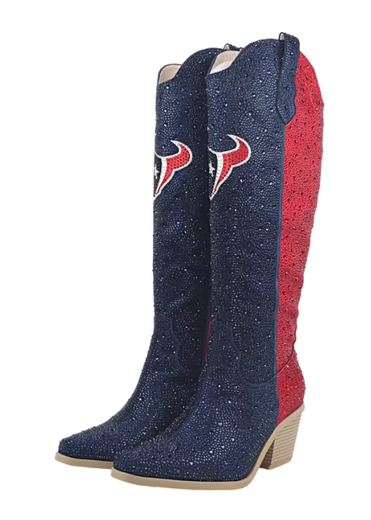 Women's FABGATING by Cuce Navy Houston Texans Two-Tone Crystal Cowboy Boot