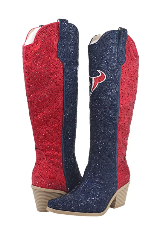 Women's FABGATING by Cuce Navy Houston Texans Two-Tone Crystal Cowboy Boot