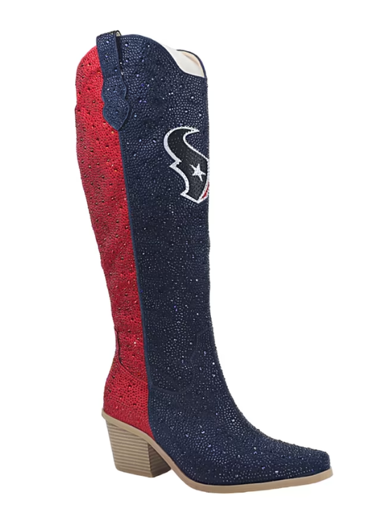 Women's FABGATING by Cuce Navy Houston Texans Two-Tone Crystal Cowboy Boot