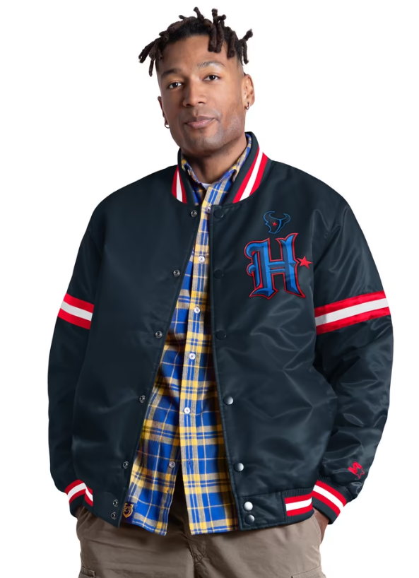 Men's Starter Navy Houston Texans Courtside II Alternate Logo Varsity Full Snap Jacket