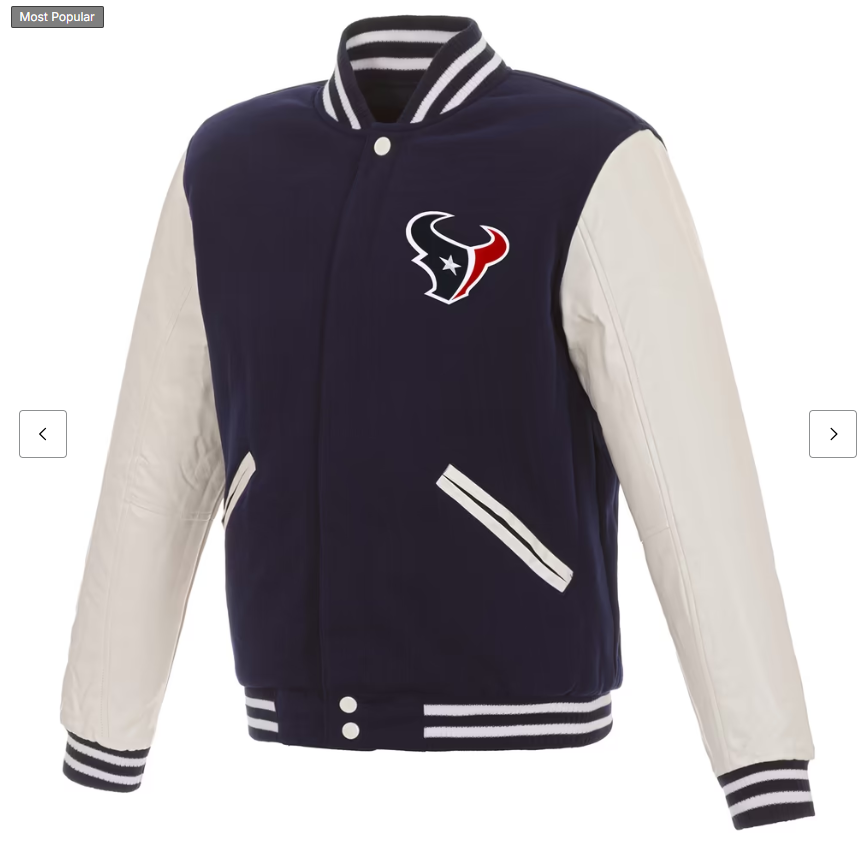 Men's JH Design Navy/White Houston Texans 19 Mens Reversible Fleece Jacket W/ Faux Leather Sleeves