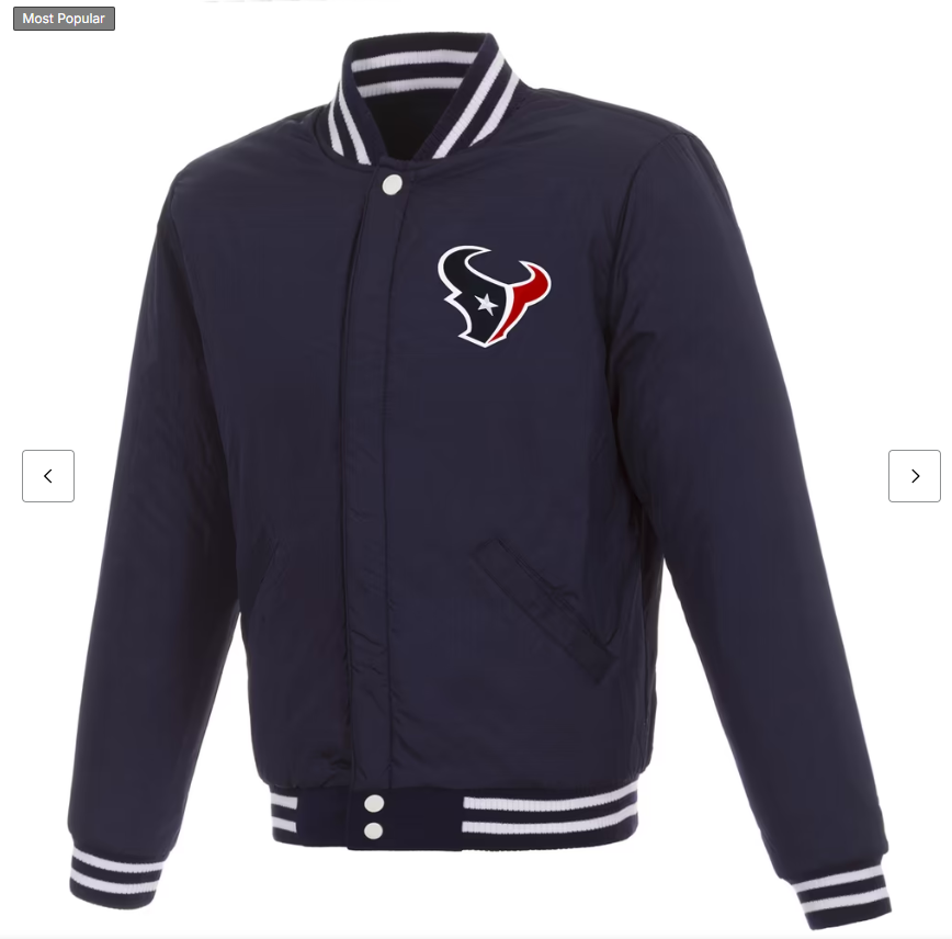 Men's JH Design Navy/White Houston Texans 19 Mens Reversible Fleece Jacket W/ Faux Leather Sleeves