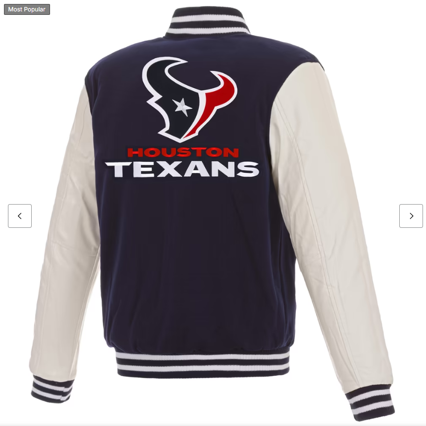 Men's JH Design Navy/White Houston Texans 19 Mens Reversible Fleece Jacket W/ Faux Leather Sleeves