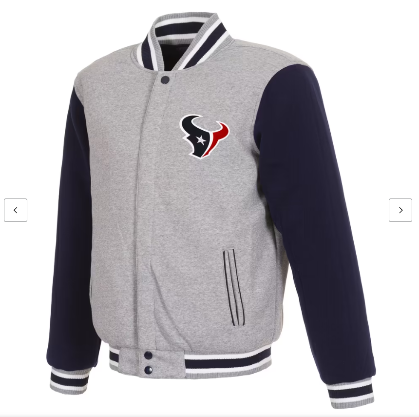 Men's JH Design Gray/Navy Houston Texans Reversible Fleece Full-Snap Jacket